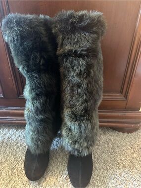 UGG Black Fur-Trimmed Heeled Boots
